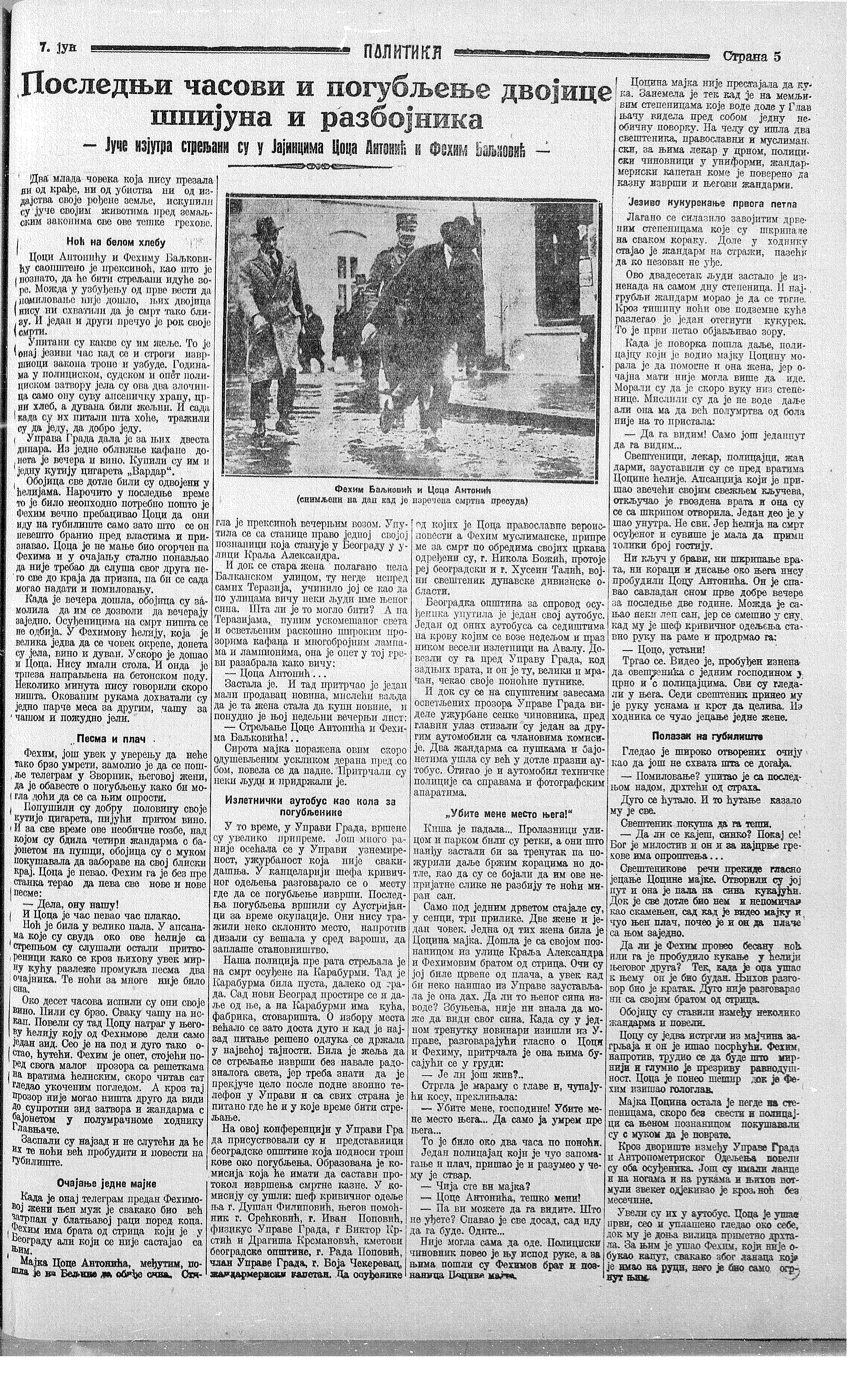 Poslednji časovi i pogubljenje, Politika, 07.06.1927.